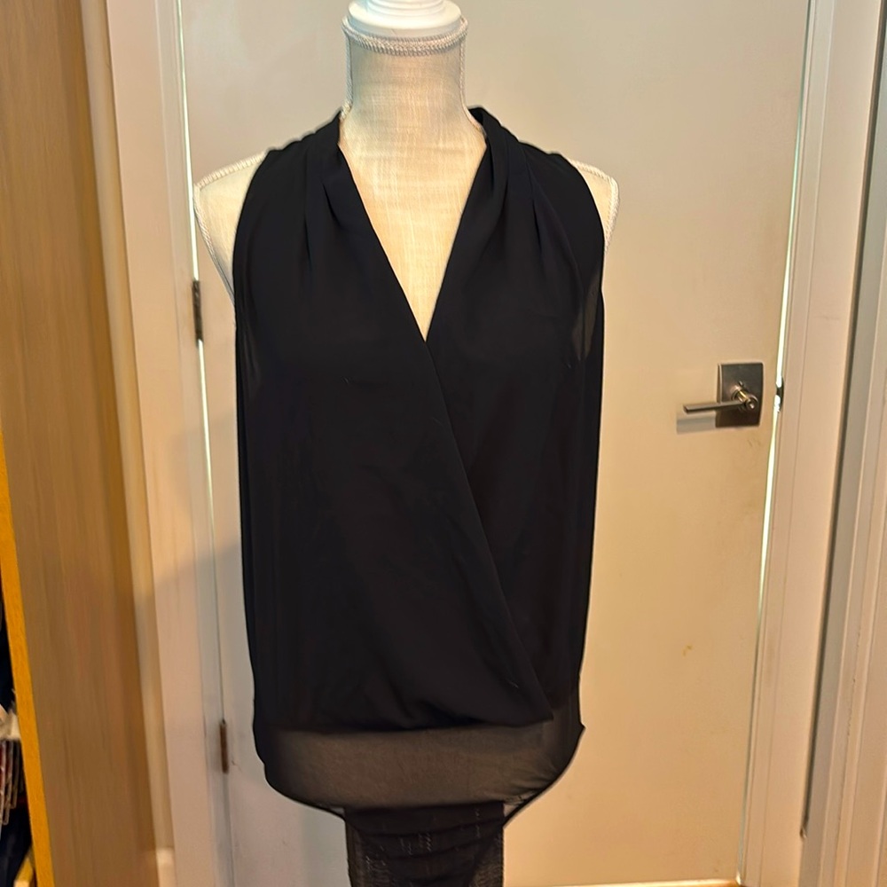 Lush Black Sleeveless V-Neck Wrap Front Bodysuit Size Large